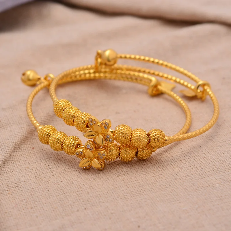 1pcs Ethiopian Arab Africa Jewelry Flower Bangles For Baby / Kids Gold Color Bracelet Circlet Jewelry Children Gifts