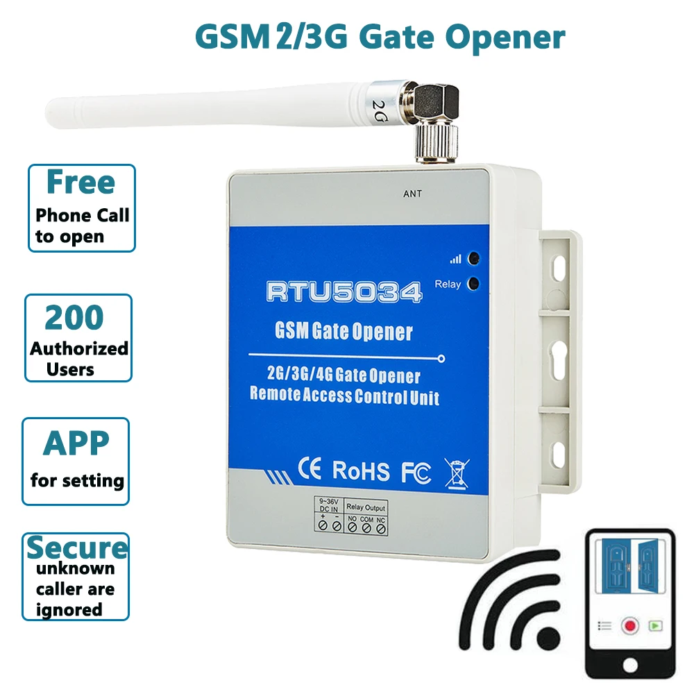 GSM RTU5034 Gate Opener Access Relay Switch Remote Control by Free Call for Automatic Door Opener