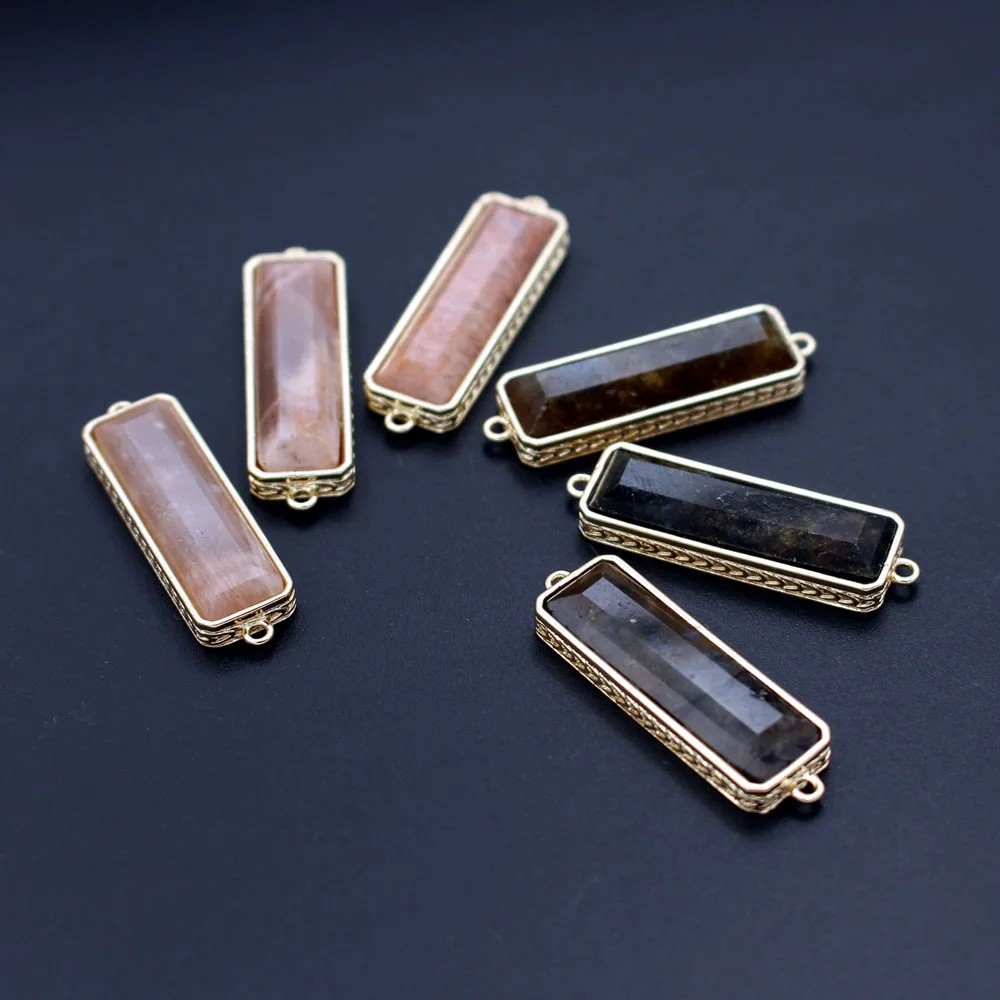 10pcs Trendy Rectangle Natural Stone Pendant Labradorite Tiger Eye Sun Stone Connectors Charms DIY Necklace Bracelet Jewelry