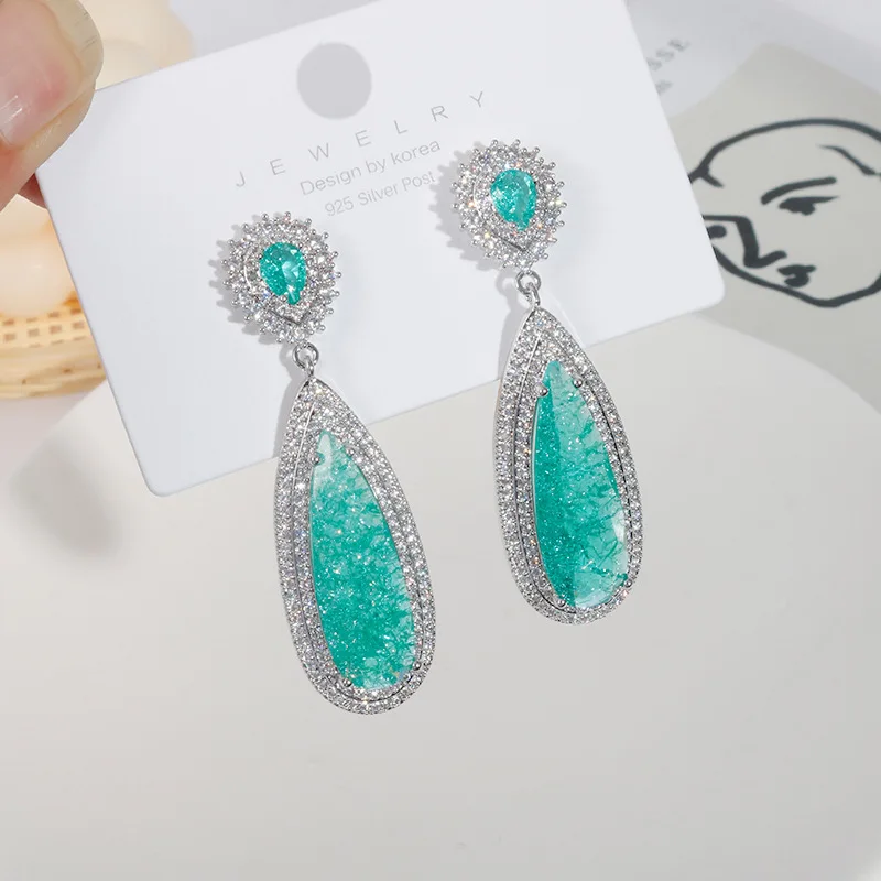 EYER 2021 Luxury New Unworldly Temperament Light Blue Crystal Ice Zircon Pendant Drop Earrings For Women Banquet and Dating Gift