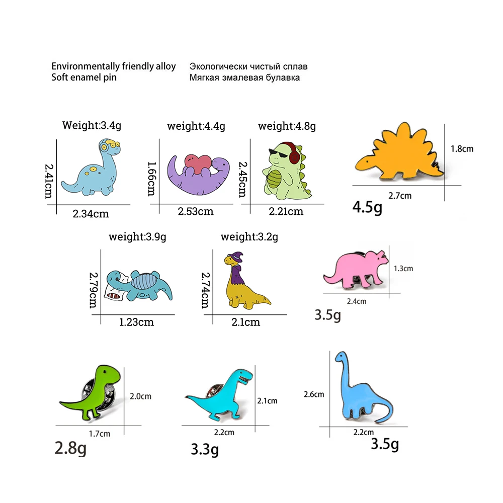 10 Style Cute Dinosaurs Enamel Pins Creative Animal Brooches Kids Backpack Decoration Jewelry Women Coat Lapel Pin Badges Gift