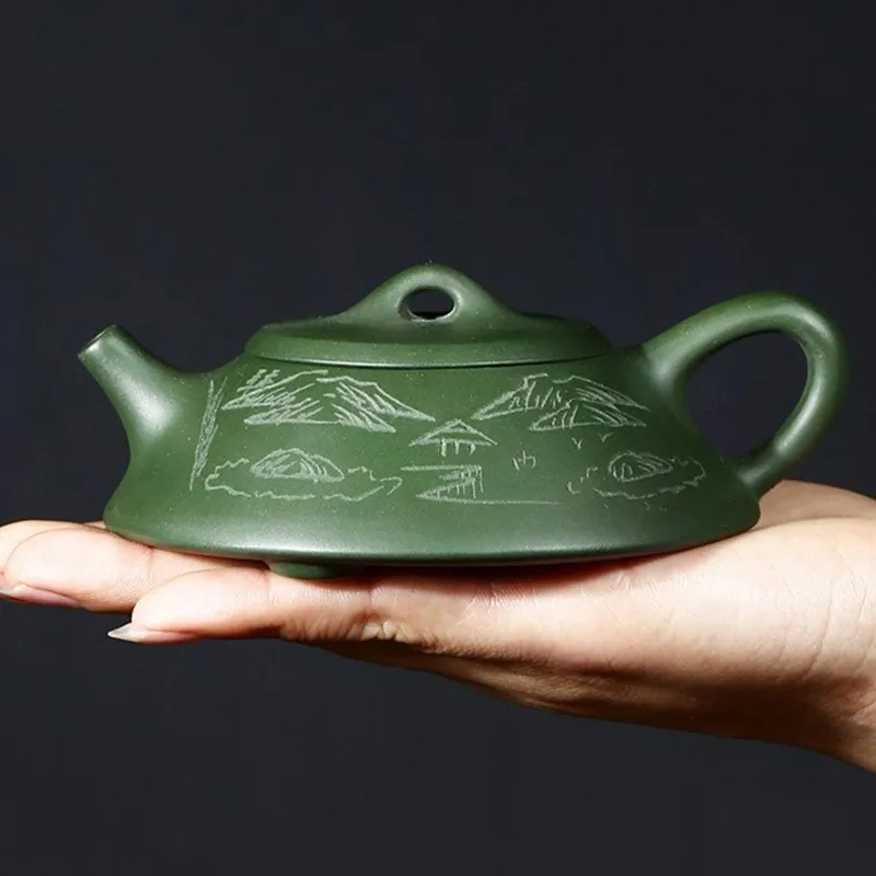 

Baixin purple clay teapot Yixing raw ore pure hand-painted Republic of China green mud flat stone ladle Teapot Tea Set