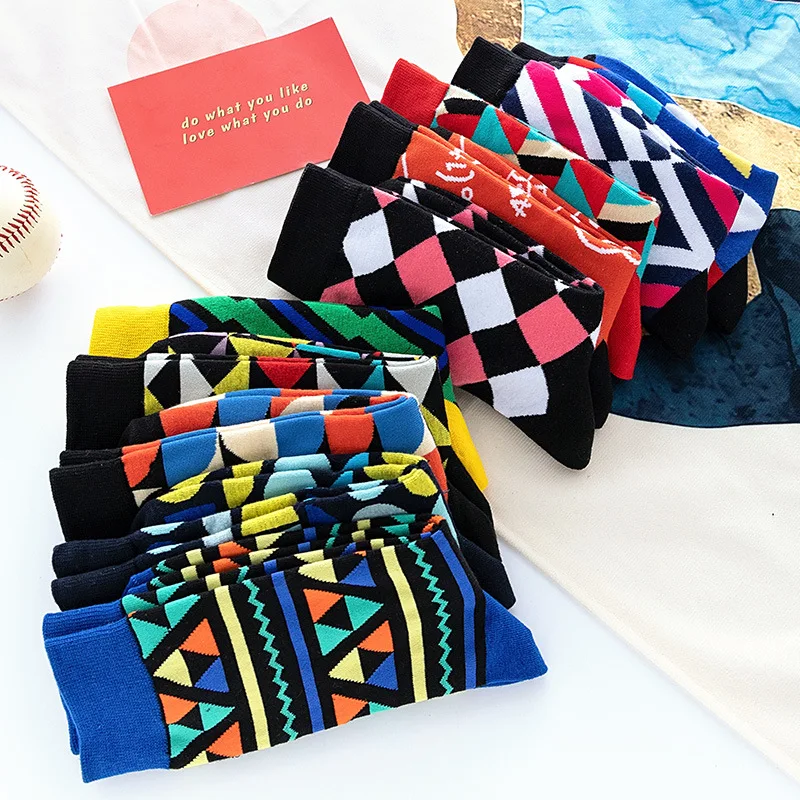 Qisin Hot Sale Men Socks Casual Gentleman High Quality Color Puzzle Happy Socks Busuness Party Dress Cotton Socks for Men