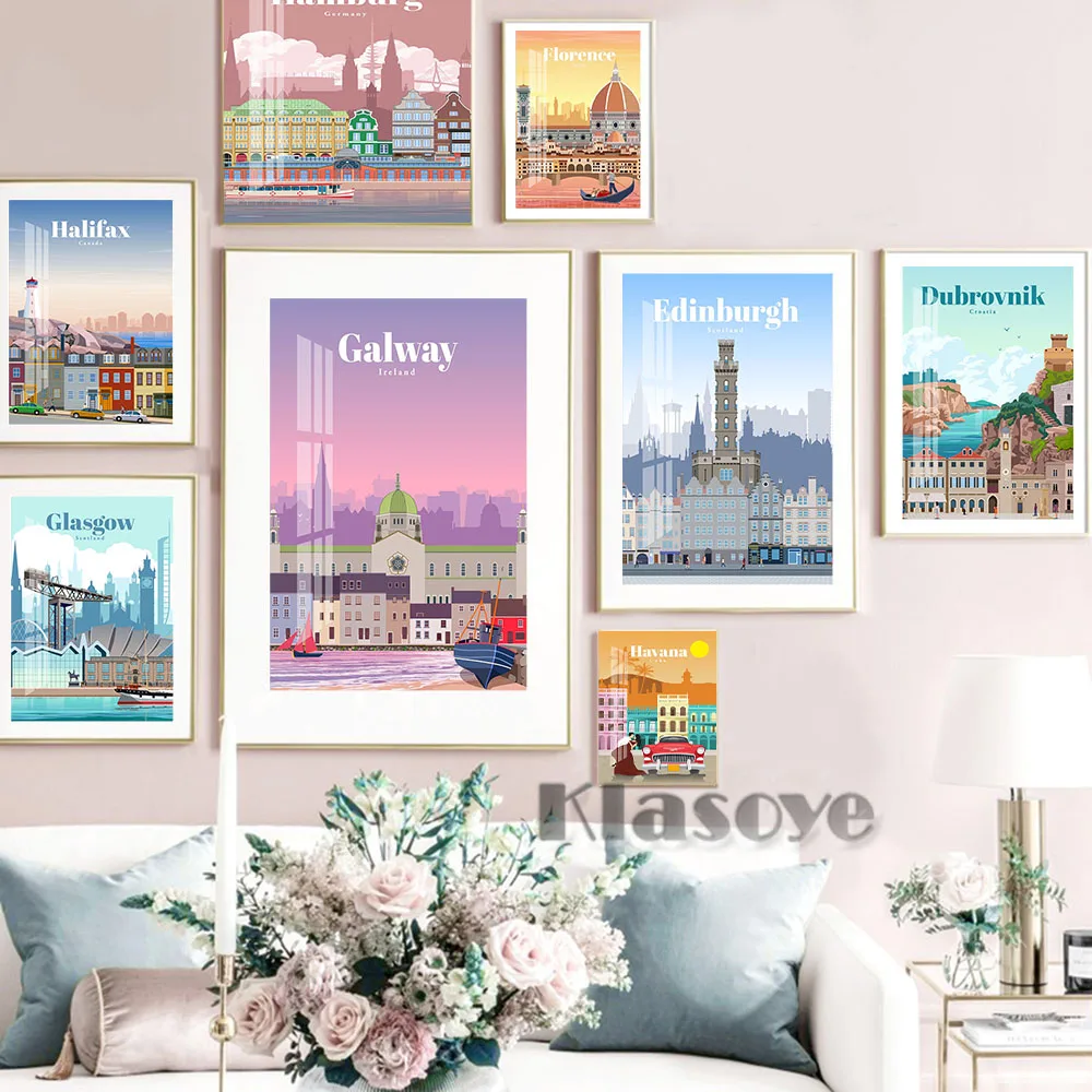 World City Landscape Travel Publicity Advertising Art Prints Poster Skyline Scenery Canvas Painting Office Cafe Hotel Wall Decor