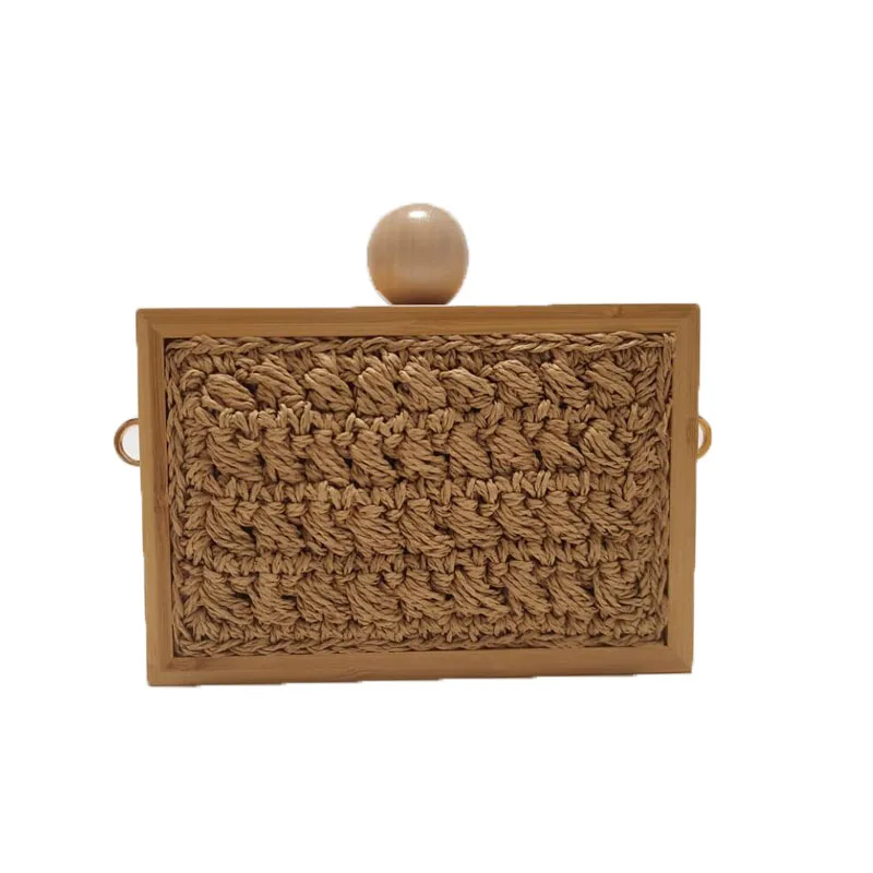 Borsa da donna in paglia di Rattan per donna borsa a tracolla con spalla in nappa scatola Beige borse di paglia per borse di vimini con catene