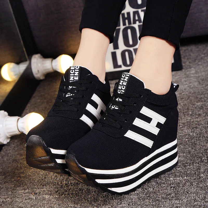 2021 High Flat Platform 9cm Height Increasing Casual Shoes Woman Spring New Hidden Wedge Sneakers Female Vulcanize Shoes