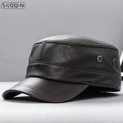 SILOQIN Men's Sheepskin Leather Brand Caps Genuine Leather Hat Military Hats New Simple Fashion Dad's Flat Cap Snapback Cap