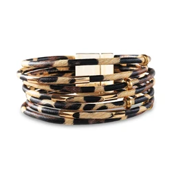 WYBU-pulsera de leopardo en capas para mujer, brazalete bohemio de cuatro estilos con cierre magnético, joyería de mano