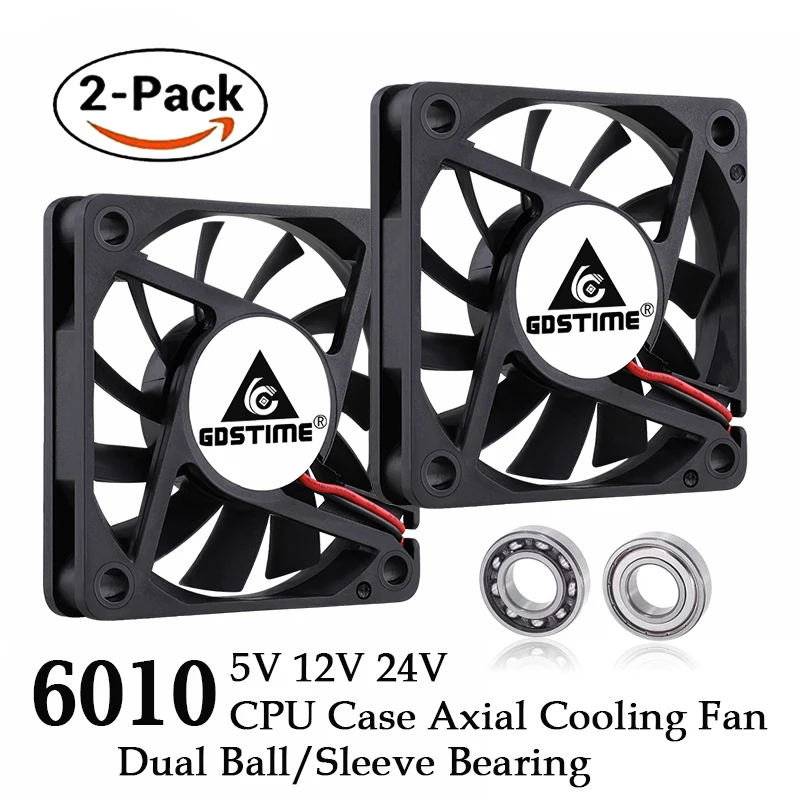 2 Pcs Gdstime 60mm 5V 12V 24V Brushless USB 2PIN 3PIN DC Cooler Fan 60x60x10mm 6010 6cm For Computer PC CPU Case Cooling