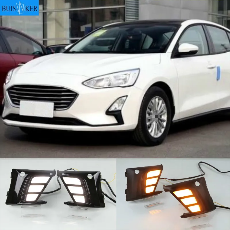 

For Ford Focus 2019 LED Daytime Running Light Yellow Turning Signal Relay Waterproof ABS 12V Car DRL Lamp