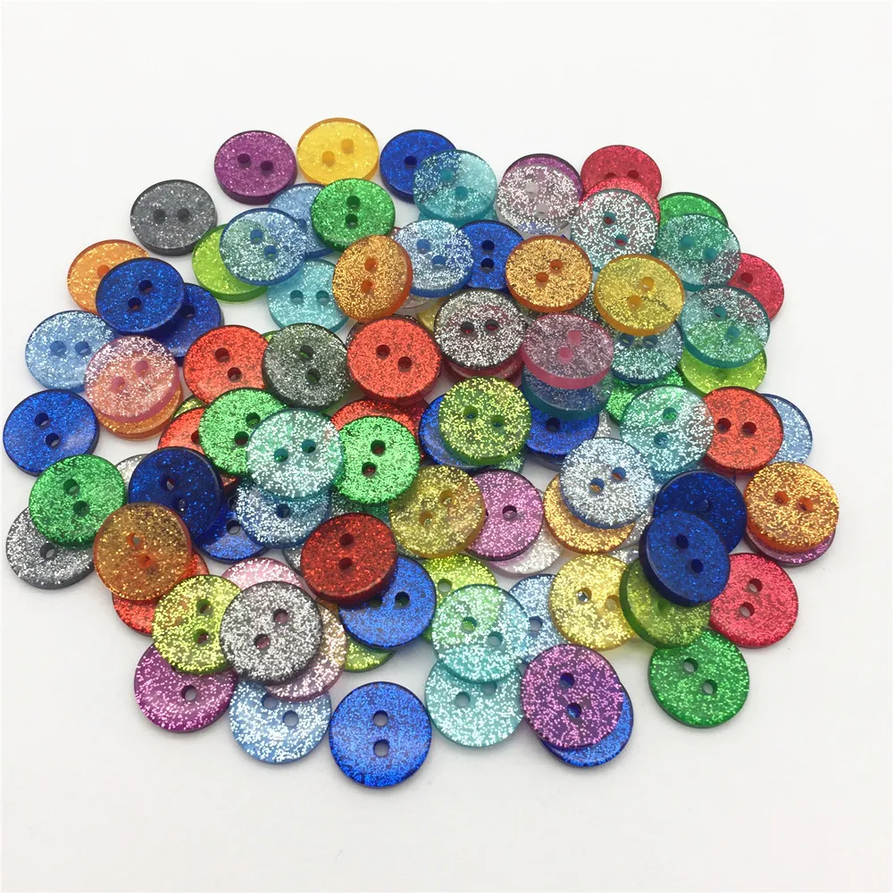 50pcs 13mm/15mm/19mm Glitter Resin Round Buttons 2 Holes Sewing Accessories Sparkle Embellishment