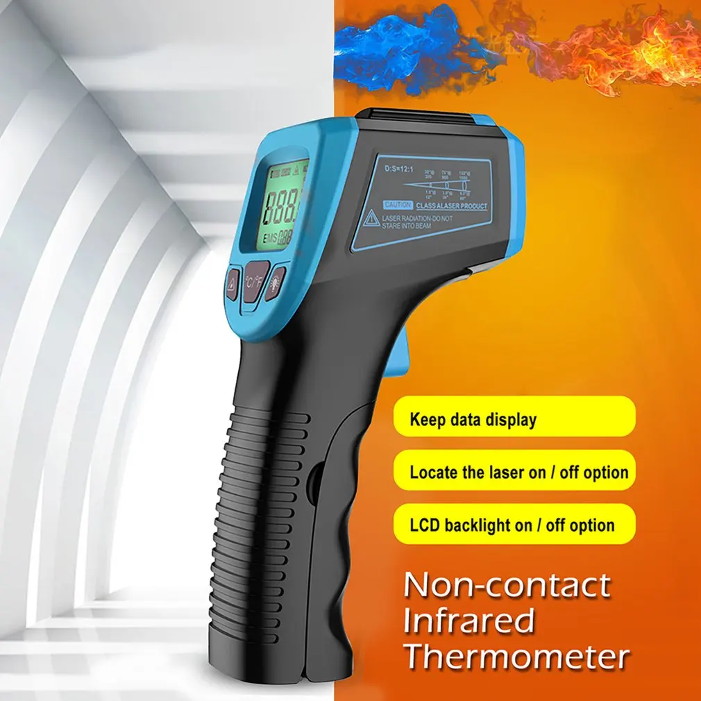 OUTAD Handheld Non-contact IR Infrared Thermometer Digital LCD Laser Pyrometer Surface Temperature Meter Gun Imager CF Backlight