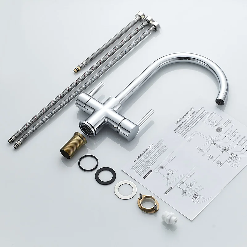 ROVADE 3 way Filter Kitchen Faucet, Brass Torneira Sink Mixer Tap 360 Rotation with Water Purification Features Kitchen Crane