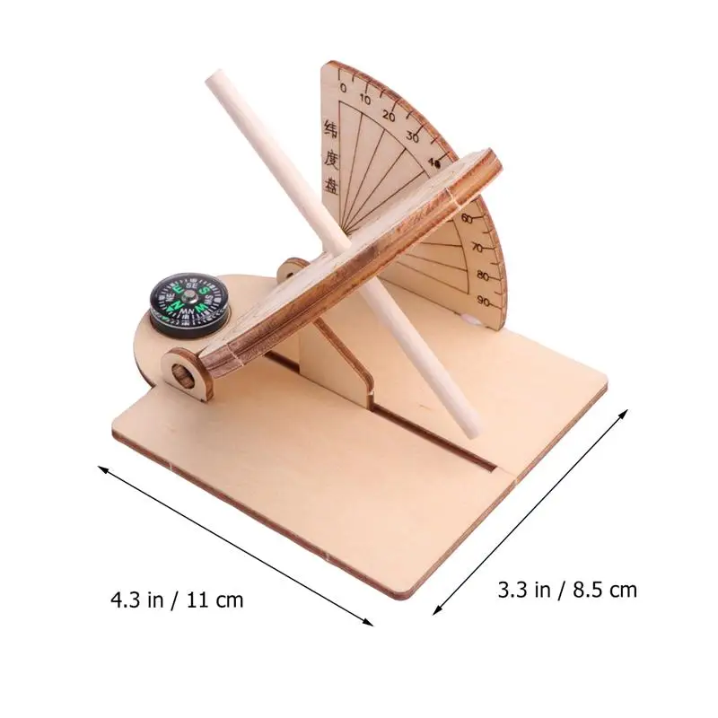 Sundial Clock Model Wooden Sundial Clock Equatorial Craft Scientific Clock Sundial Wooden Teaching Toys Model Aid Educational