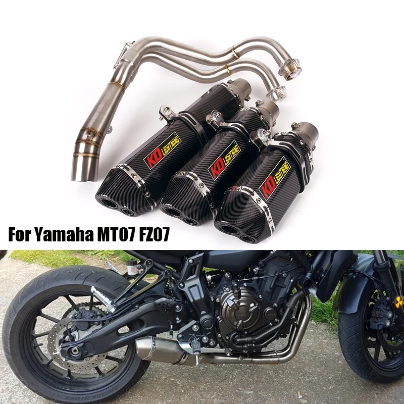 Full Exhaust System Pipe 51mm Slip On Motorcycle Muffler Front Header Middle Link Tube For Yamaha MT07 FZ07