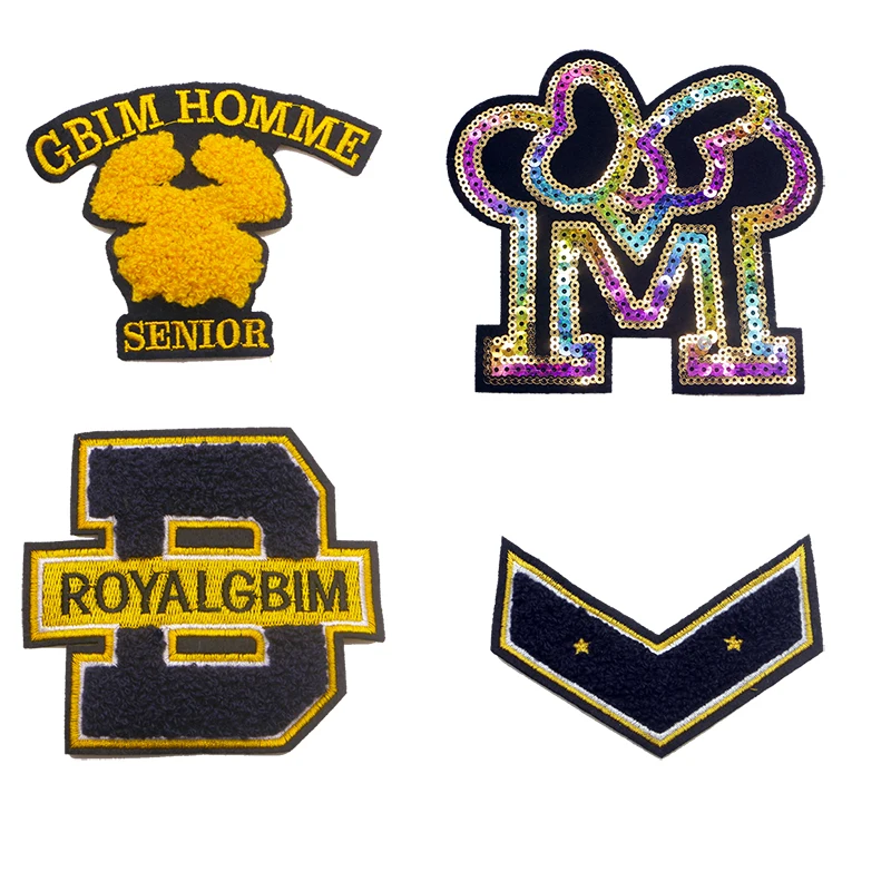 Fashion Towel Sequin Embroidery Sewing Patch English Letter Ironing Heat Transfer Stripe Badge Clothing Bag T-shirt DIY