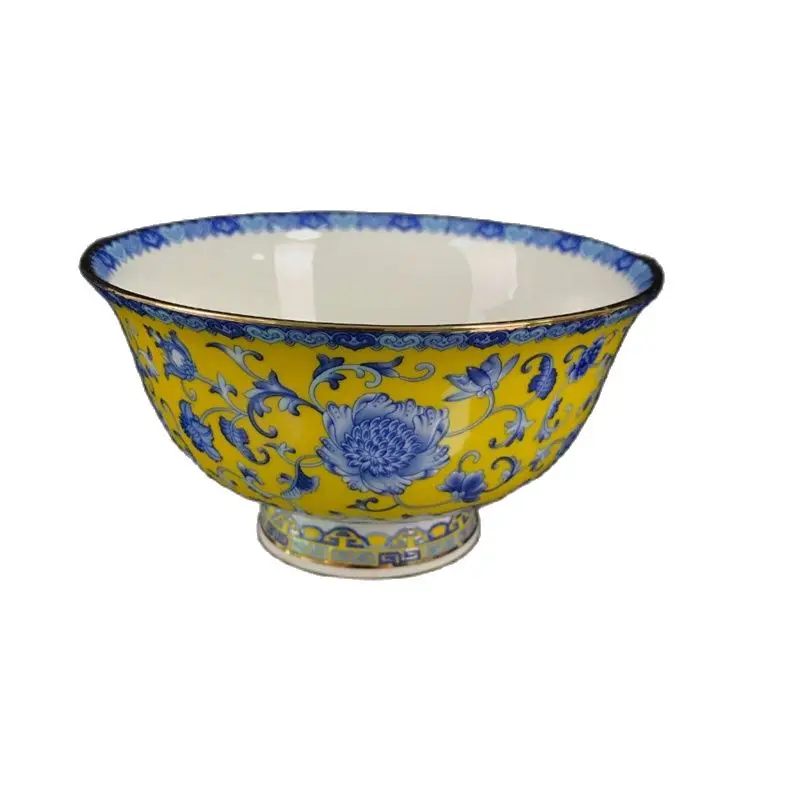 

China Old Porcelain Pastel Gold Blue And White Flower Pattern Bowl