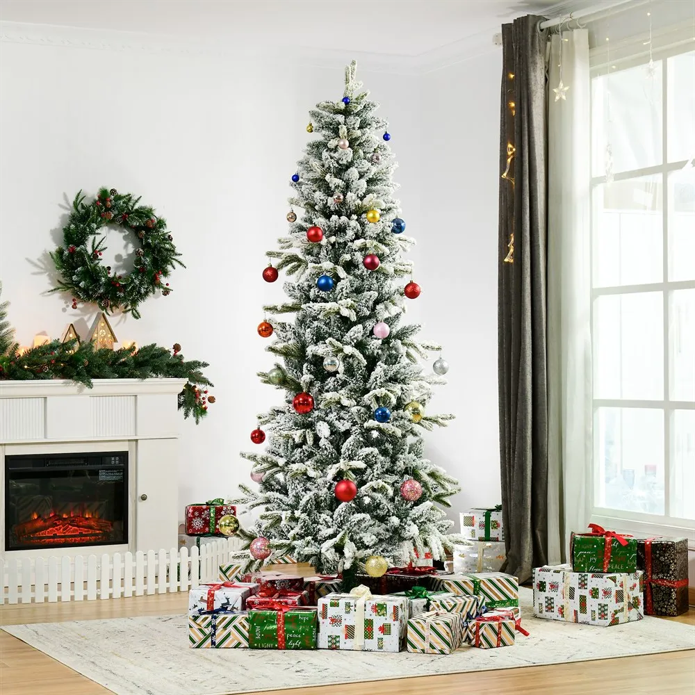 HOMCOM Árbol Navidad 210cm Nevado Artificial con 784 Puntas Rama Soporte