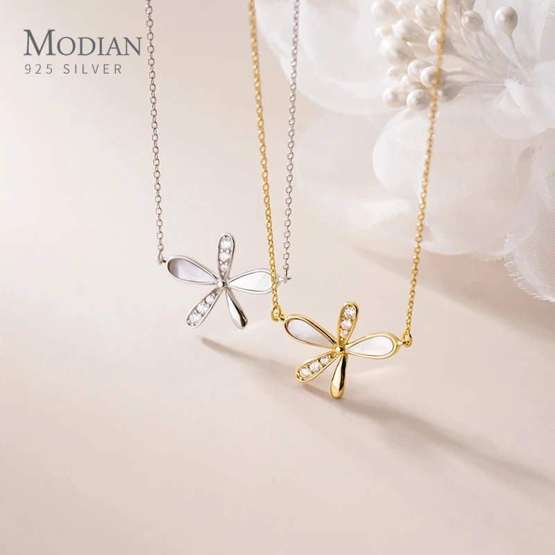 

Modian Shining Zirconia Plant Irregular Vintage Flower 925 Sterling Silver Pendant Necklaces for Women Korea Style Fine Jewelry