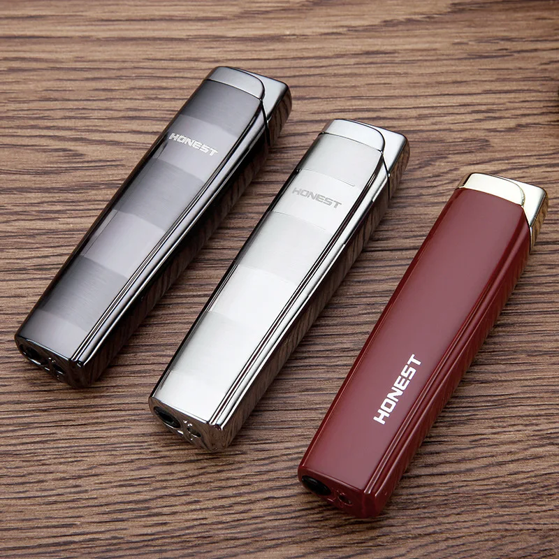 HONEST Strip Jet Torch Lighter Compact Inflatable Stright Flame Metal Lighter Classic Fashion Gift for Friend