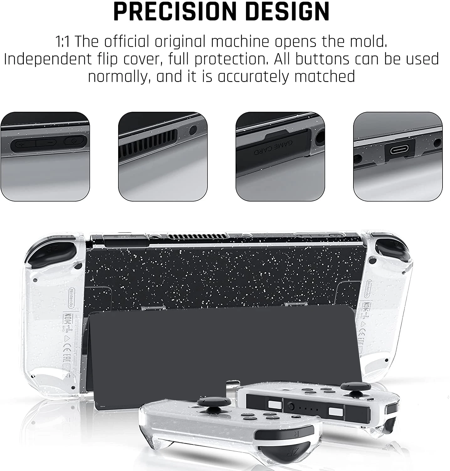 Dockable Crystal Sparkly Skin Glitter Clear Case Hard Protective Cover for Switch OLED and Joy Con Controller Game Accessories