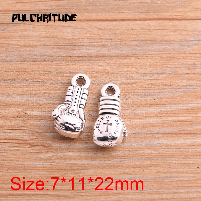   6PCS 7*11*22mm Antique Silver color color Color Sport Charms Boxing Gloves Pendant Jewelry Metal Alloy Jewelry Marking