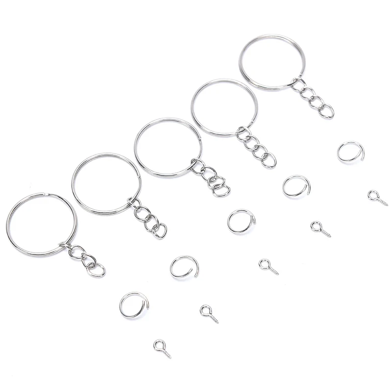 Hot Sales 150pcs Key Ring with Chain Split Jump Rings with Screw Eye Pins DIY Keychain Cheap Wholesale High Quality