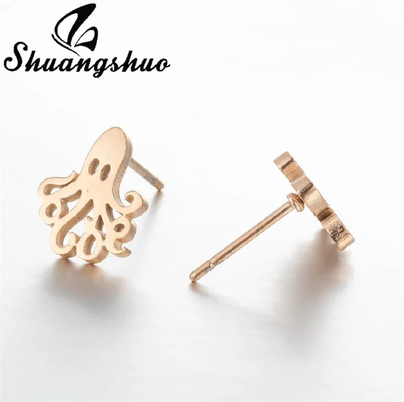 Shuangshuo Cute Octopus Stud Earrings Cartoon Style Stainless Steel Animal Earrings for Women Girls Korean Jewelry Best Gift