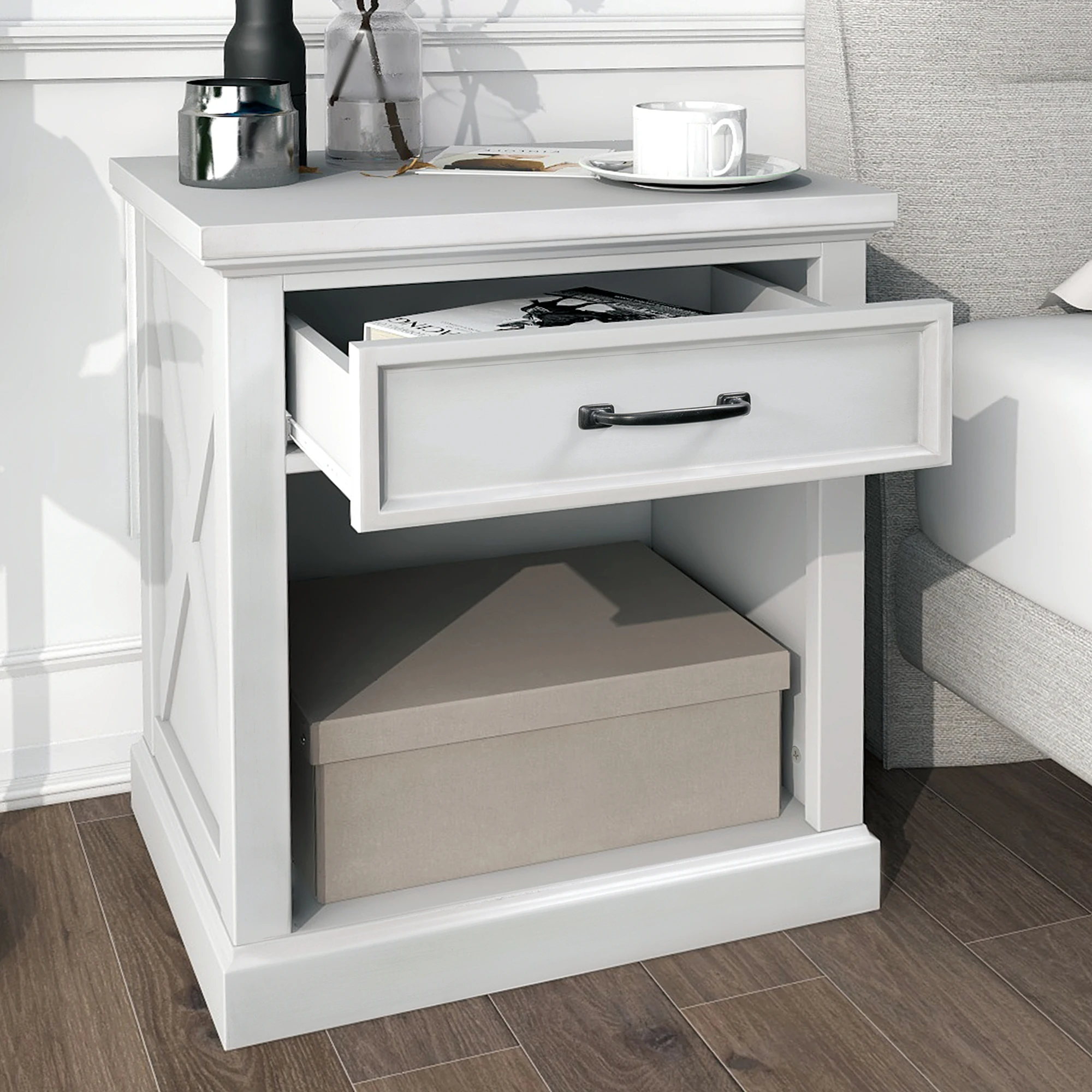 Two Colors Modern Wooden Nightstand with Drawers Storage for Living Room/Bedroom