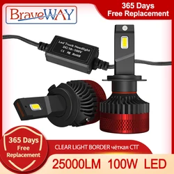 BraveWAY the Brightest LED Bulbs H1 H3 H4 H11 H7 LED Headlight Bulbs for Car H7 LED Canbus H4 Lights 12V/24V 100W 6000K 25000LM