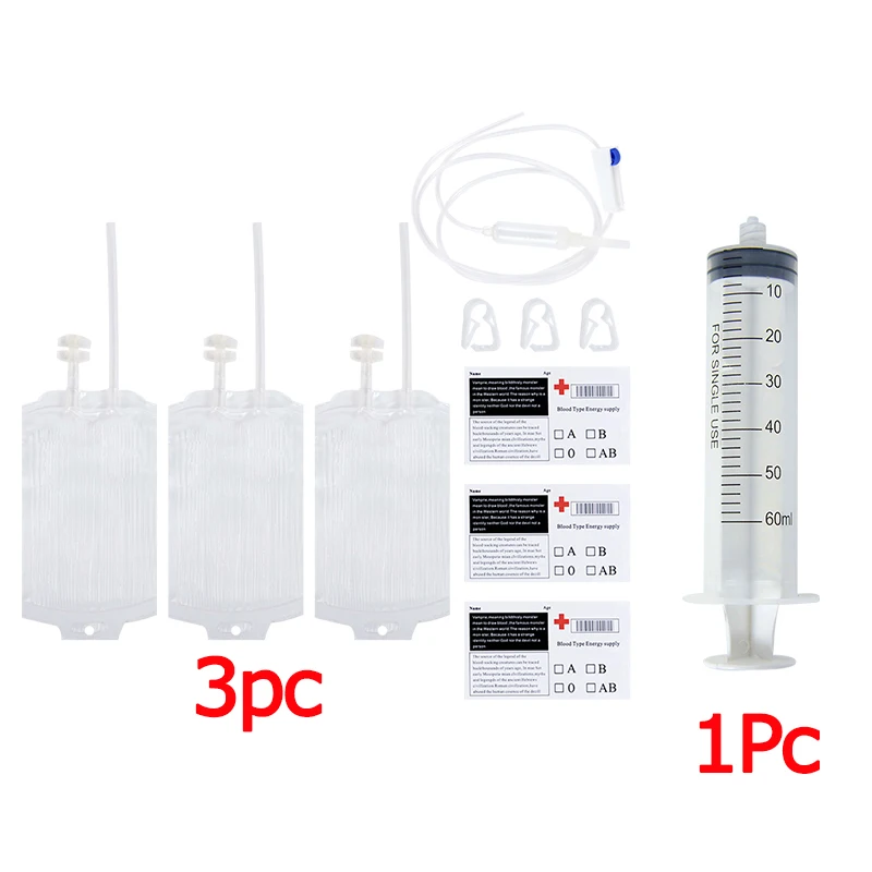 1/4Pcs Set Halloween Blood Bag Plastic Syringe for Feeding Pets Halloween/Vampire/Hospital Theme Cosplay Party Decoration Props