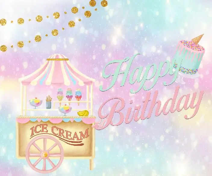 7x5FT Carnival Carousel Ice Cream Shop Happy Birthday Cake Cupcake Custom Photo Studio Backdrop Background Vinyl 220cm X 150cm