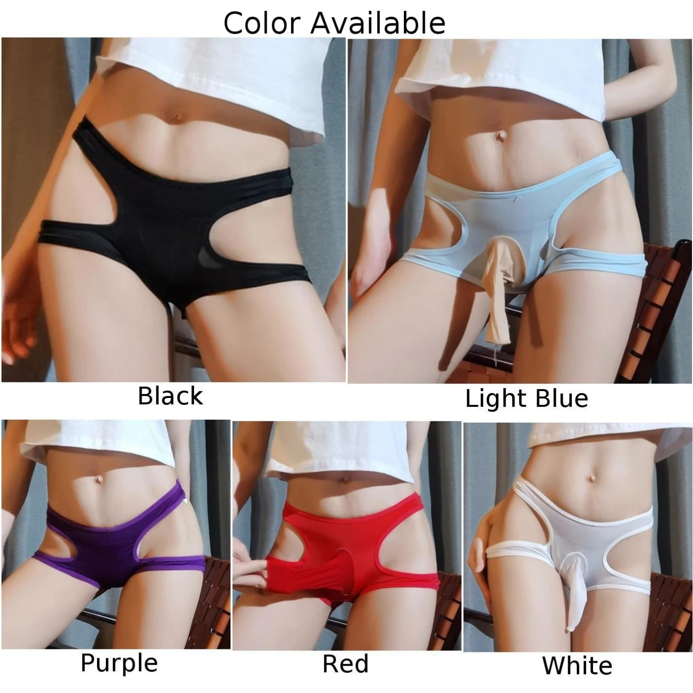 Sissy Pouch Panties Cut Out Side Open Hip Unisex Ice Silk Briefs Men Underwear Bikini Women Sexy Shorts Knickers Lingerie