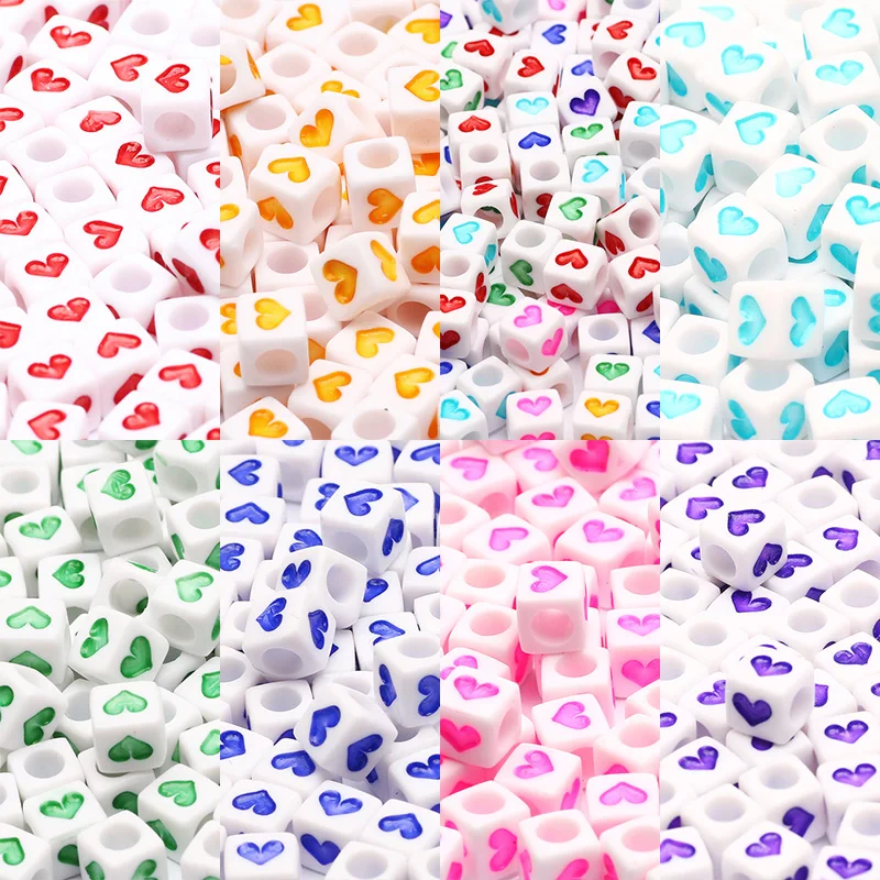 Mixed Color Heart Acrylic Square Beads Cube Loose Spacer Beads For Jewelry Making Handmade Diy Bracelet Necklace Accessories 6mm