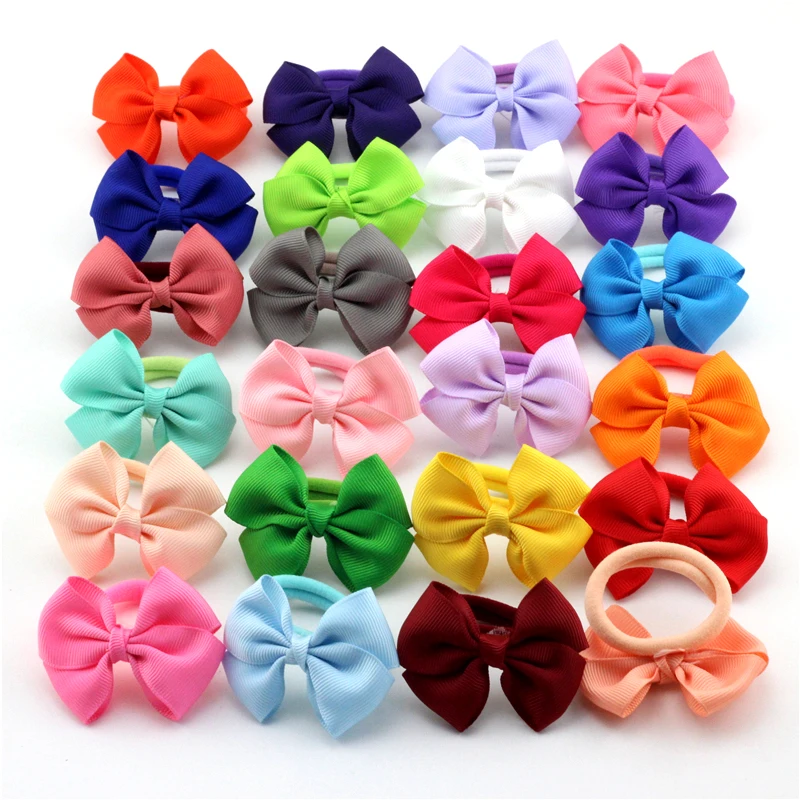 Pick 10 Girls Elastic Hairbands Baby Small Hairbows with Rubber Bands hair rope Children Ribbon Bows Hair Circle Kids Headbands