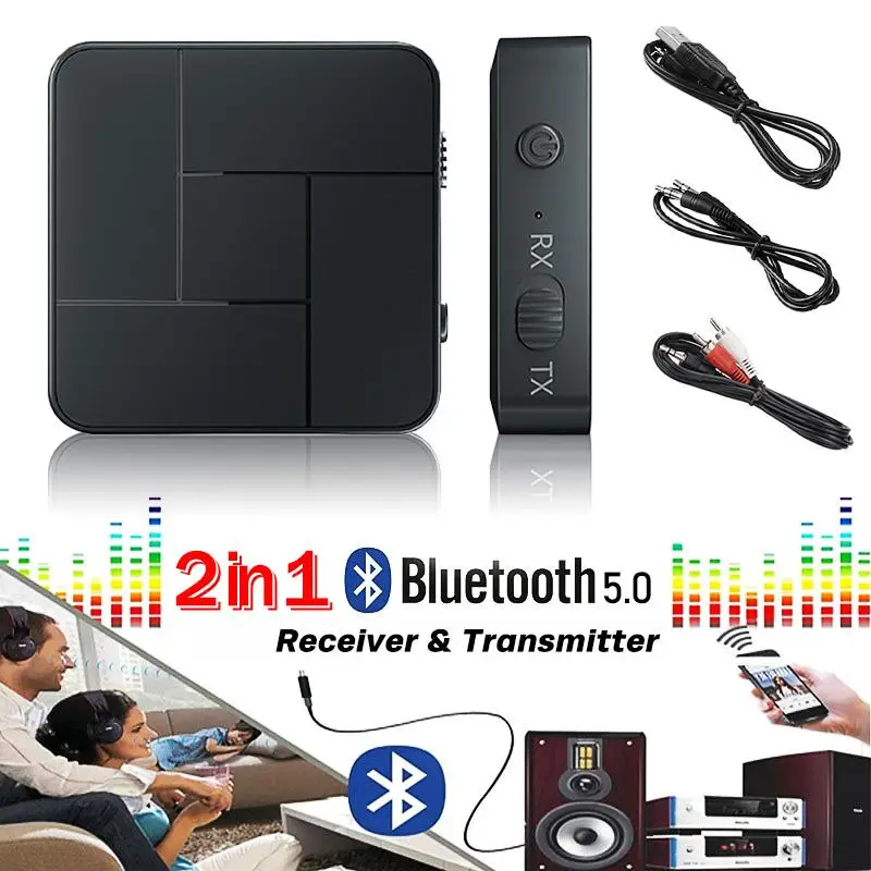 KN326 2 In 1  Bluetooth 5.0 Audio Transmitter Receiver 3.5mm AUX Jack RCA Wireless Music Adapter For Speaker Headset TV Car Kit 