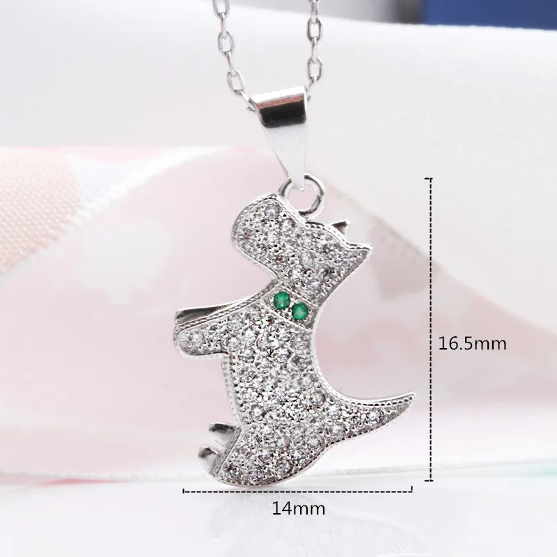 Buyee 925 Sterling Silver Cute Pendant Chain Lovable Puppy White Zircon Dog Necklace for Women Fashion Animal Fine Jewelry Chain