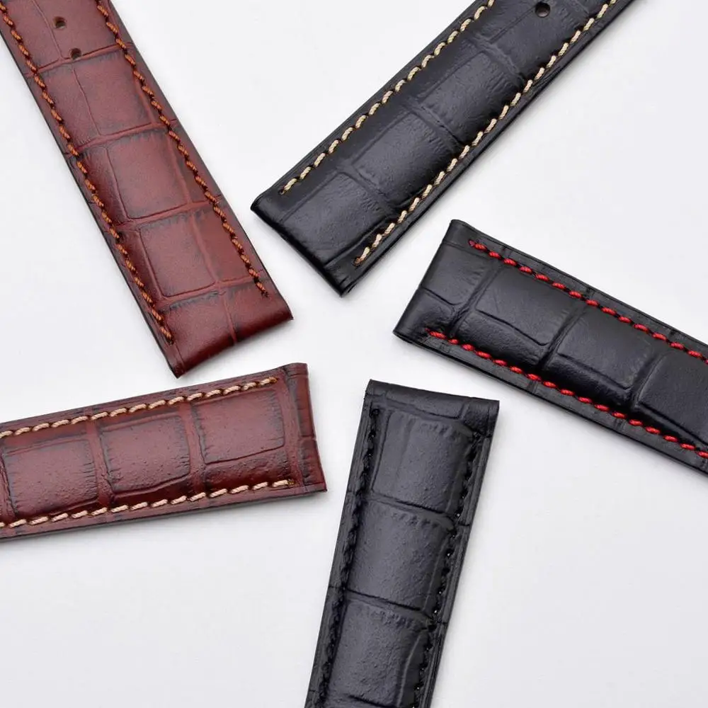 BISONSTRAP Alligator Embossed Cowhide Leather Watch Band 14mm 18mm 19mm 20mm 21mm 22mm Watchstrap Rose Gold Steel Buckle Wrist