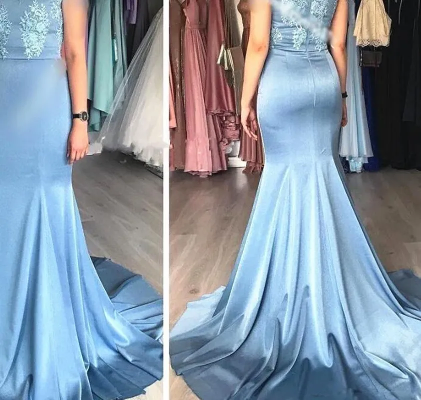 Light Sky Blue Mother of the Bride Dress Lace Cap Sleeve Modest Long Mermaid Evening Prom Gowns Customized Wedding Guest Dresses