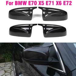 1Pair Carbon Fiber Look ABS Mirror Cover Car Side Rearview Mirror Cap Replacement For BMW X5 X6 E70 E71 2007-2013