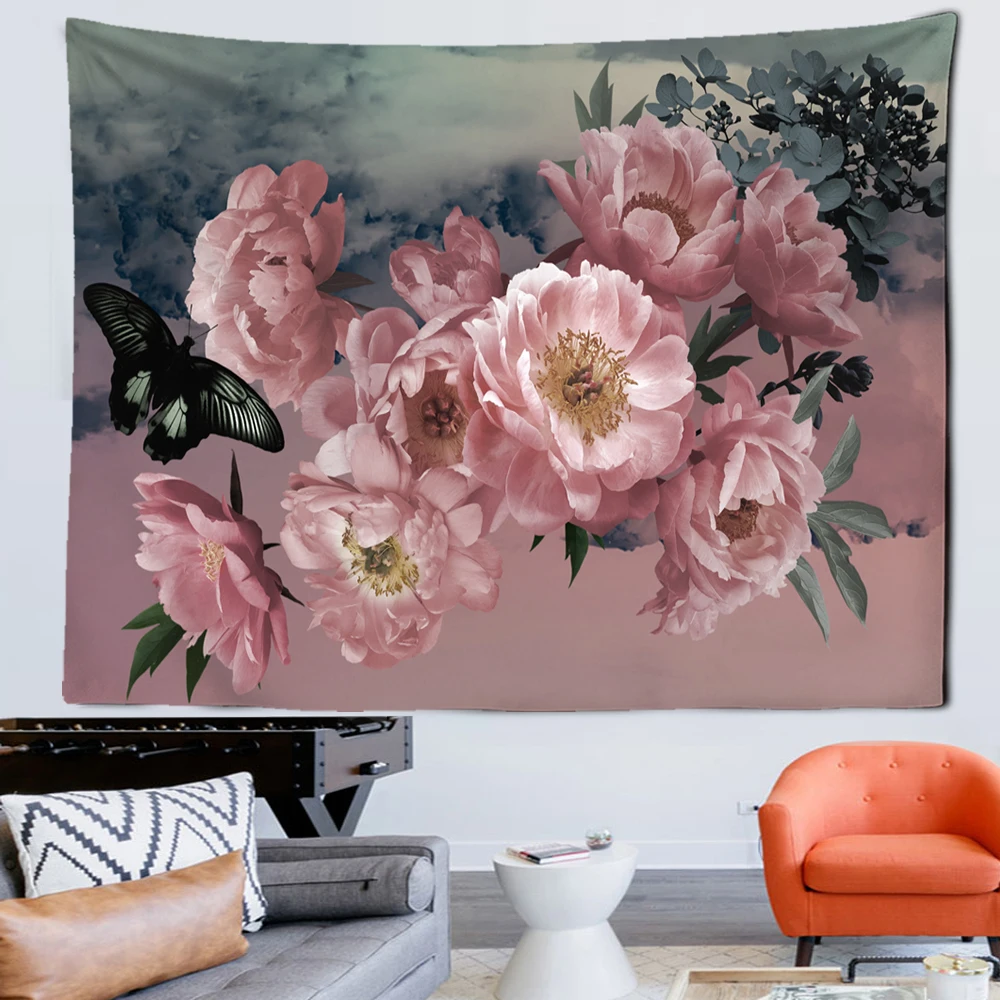 Flowers Style Wall Tapestry Butterflies Pattern Home Decoration Tapestry Bedroom Illustration Wall Cloth