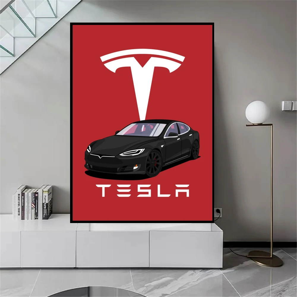 Tesla Model S Black Classic Cool Car Cuadros HD Print Decorative Posters Wall Art Pictures Canvas Paintings Bedroom Home Decor