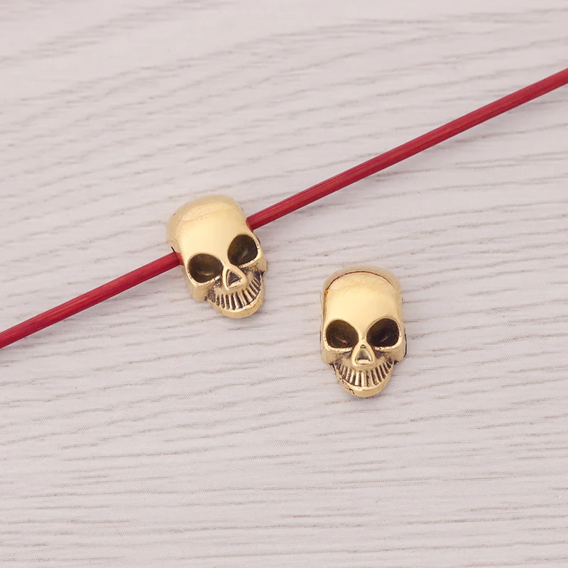 50 x Antique Gold Color Skull Heads Spacer Beads Metal Alloy Charms For DIY Fashion Bracelet Jewelry Making Findings