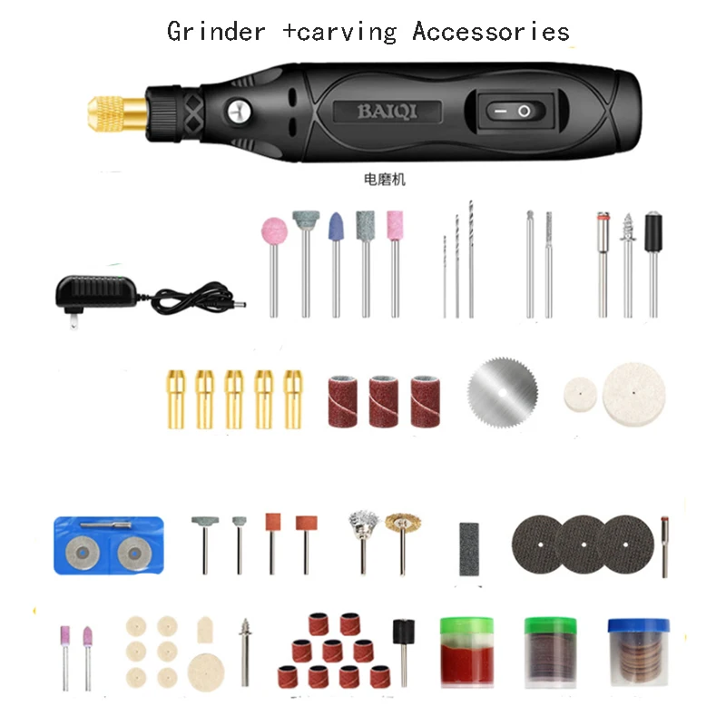 Mini amoladora eléctrica, herramienta de grabado, pulido y pulido manual eléctrico, artefacto de jade, kit de accesorios