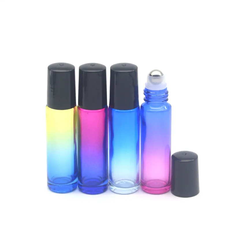 5pcs Gradient Colorful 10ml Roll On Glass Bottle Empty Fragrance Perfume Essential Oil Bottle 10cc Roller