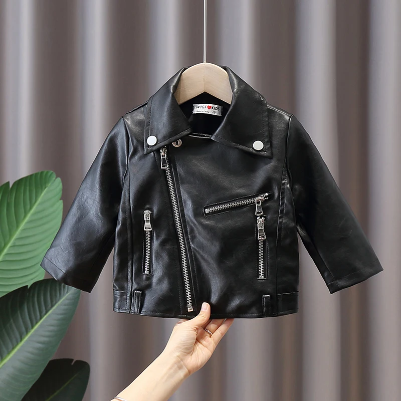 Spring girl baby clothes kids outfits PU leather jacket outerwear for toddler children girls clothing zipper leather jacket coat