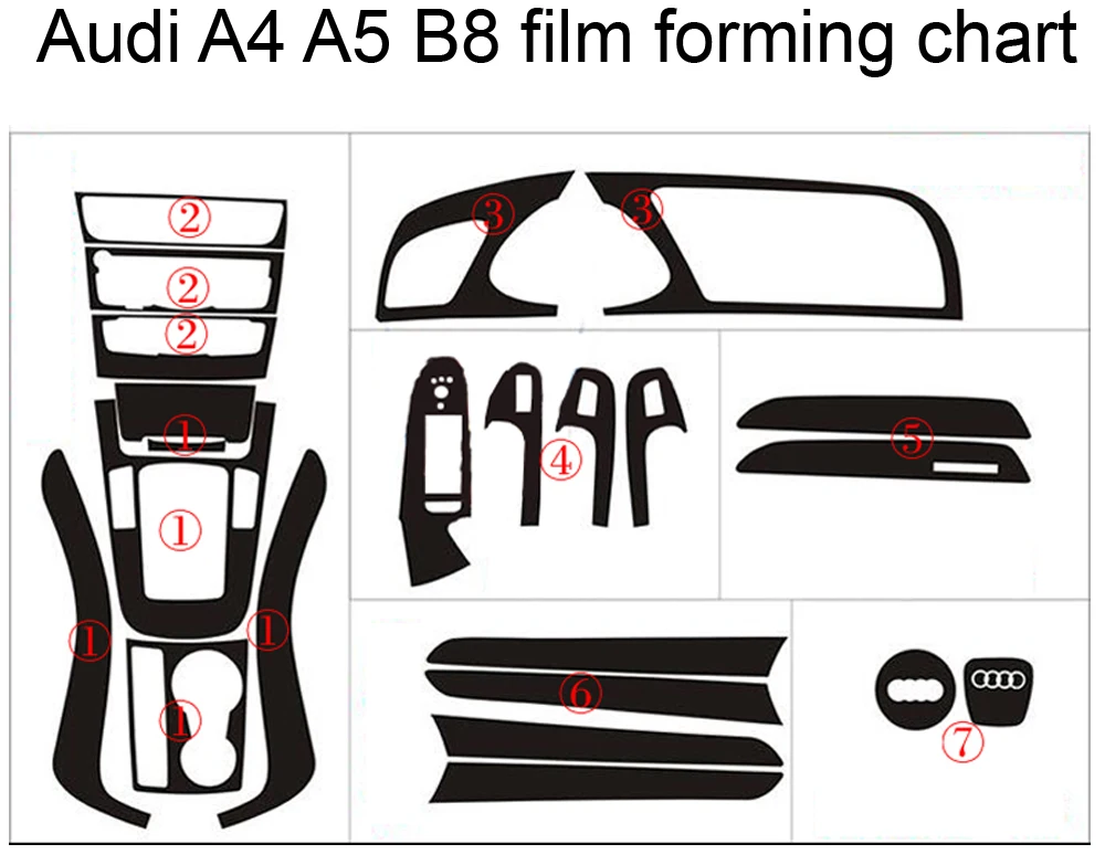 For Audi A4 B8 2008-2016 Interior Central Control Panel Door Handle 3D/5D Carbon Fiber Stickers Decals Car styling Accessorie