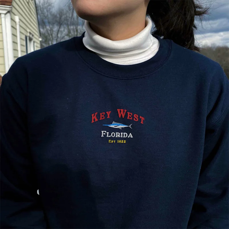 Florida Dolphins Embroidery Printed Unisex Thick Sweatshirts Crewneck Vintage Style 80s Pullover Tumblr Autumn Winter Clothing