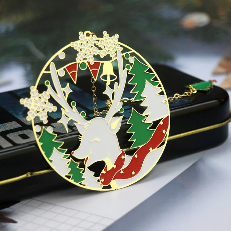 1pc Kawaii Santa Reindeer Bookmark Cute Christmas Pendant Art Exquisite Book Mark Page Folder Office School Supplies Stationery