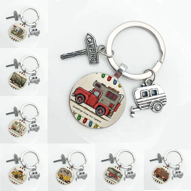 2021 New/Cute Camper Wagon Keychain, I Love Camping Keychain, Trailer Road Sign Keyring, Holder Stylish Keychain Holiday Travel